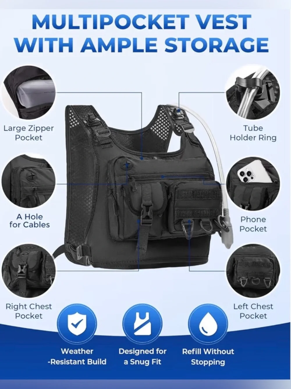 Running Vest for Women Men, Hydration Water Backpack with Adjustable Straps